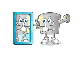 watering can looking into mirror cartoon. cartoon mascot vector