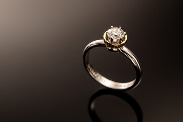 white gold ring with diamond on dark background1
