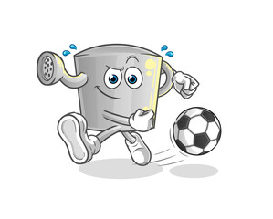 watering can kicking the ball cartoon. cartoon mascot vector