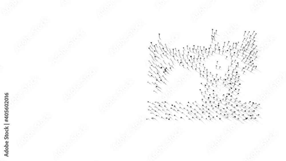 Poster 3d rendering of nails in shape of symbol of vintage sewing machine with shadows isolated on white ba