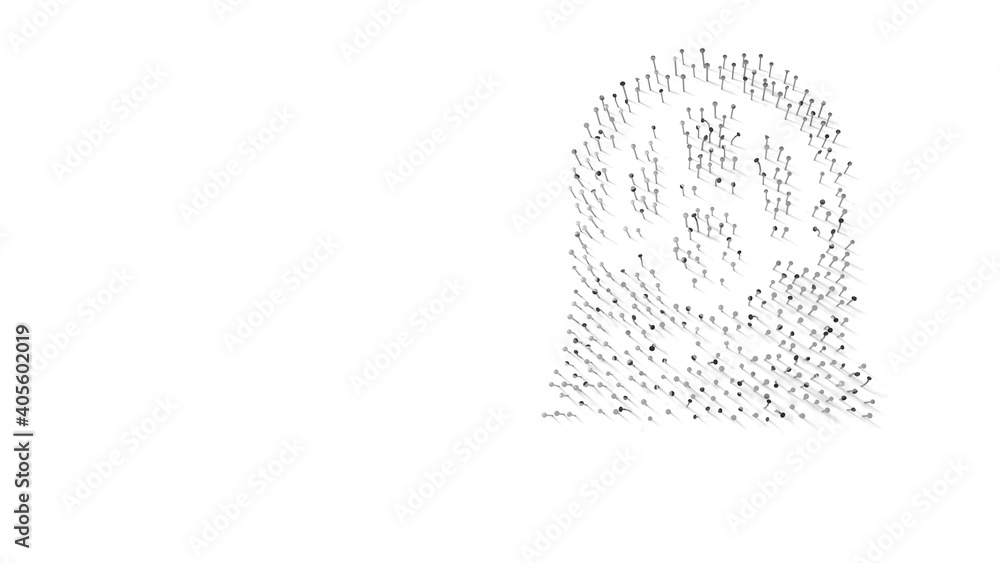 Poster 3d rendering of nails in shape of symbol of vintage radio with shadows isolated on white background