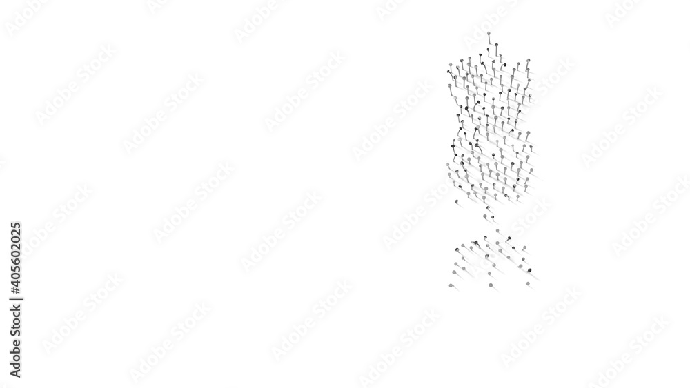 Poster 3d rendering of nails in shape of symbol of vintage mannequin with shadows isolated on white backgro