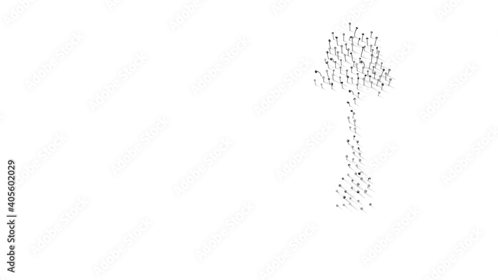 Poster 3d rendering of nails in shape of symbol of vintage lamp with shadows isolated on white background