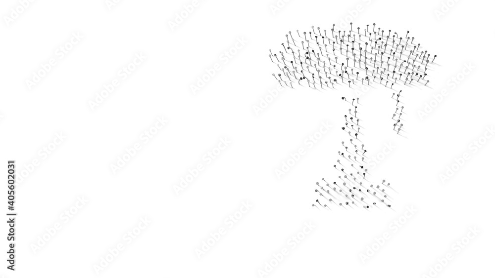 Poster 3d rendering of nails in shape of symbol of vintage lamp with shadows isolated on white background