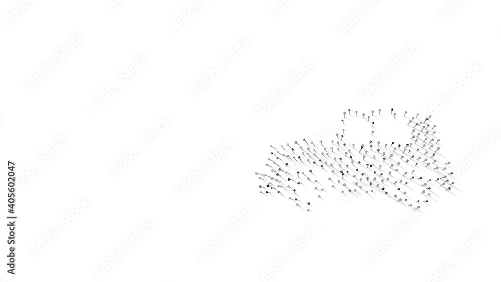 Poster 3d rendering of nails in shape of symbol of vintage car with shadows isolated on white background