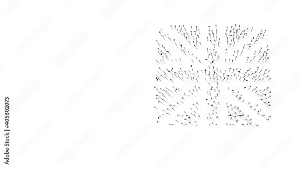 Poster 3d rendering of nails in shape of symbol of united kingdom with shadows isolated on white background