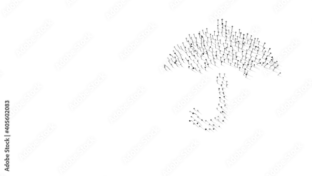 Aufkleber 3d rendering of nails in shape of symbol of umbrella with shadows isolated on white background