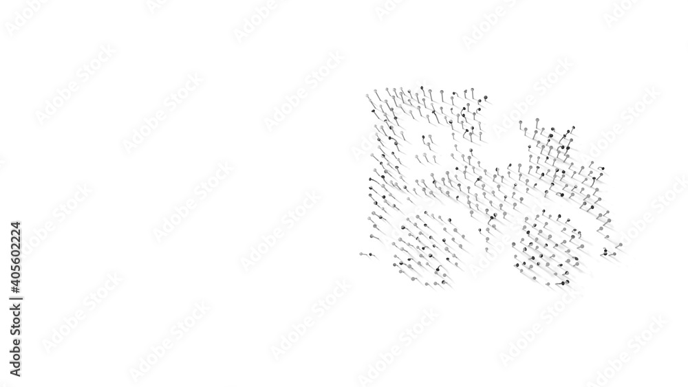 Poster 3d rendering of nails in shape of symbol of toy train with shadows isolated on white background