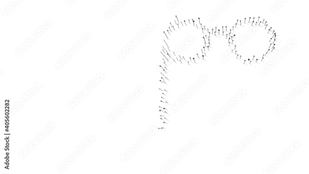 Poster 3d rendering of nails in shape of symbol of theatre glasses with shadows isolated on white backgroun
