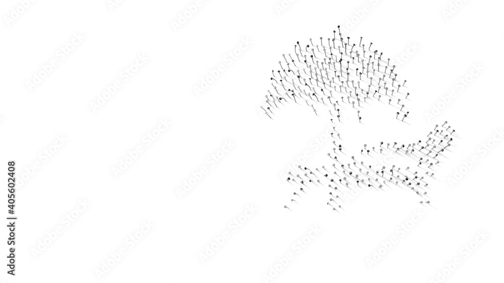 Poster 3d rendering of nails in shape of symbol of sunbed with shadows isolated on white background