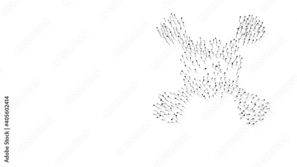 Aufkleber 3d rendering of nails in shape of symbol of sulfate with shadows isolated on white background