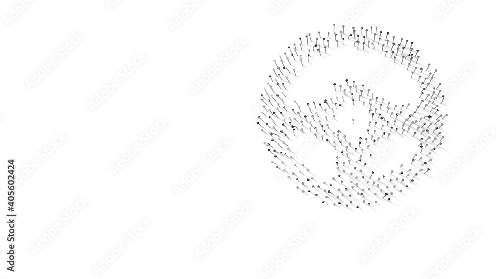 Poster 3d rendering of nails in shape of symbol of steering wheel with shadows isolated on white background