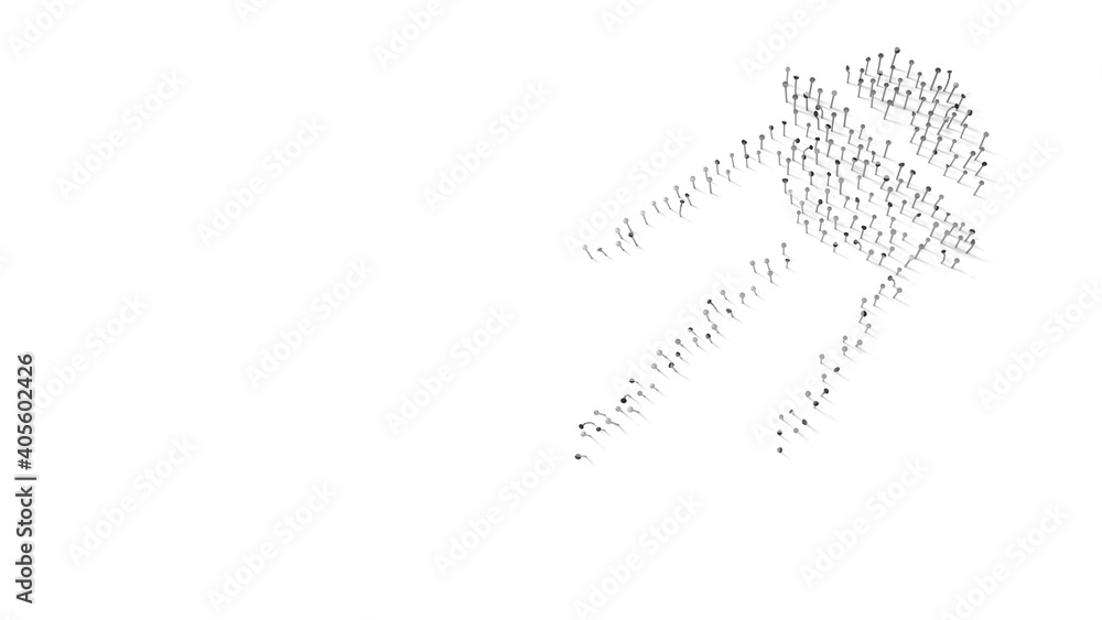 Poster 3d rendering of nails in shape of symbol of sputnik with shadows isolated on white background