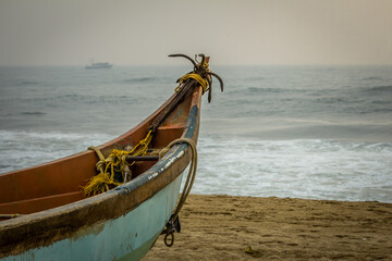 View of the fisherman boat along the coastline of bay of bengal, Tamil Nadu, India