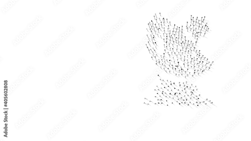 Poster 3d rendering of nails in shape of symbol of satellite dish with shadows isolated on white background