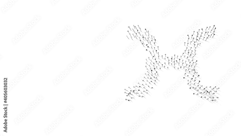 Poster 3d rendering of nails in shape of symbol of pisces zodiac with shadows isolated on white background