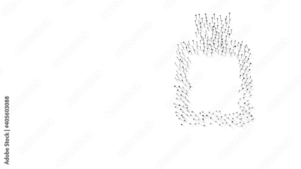 Poster 3d rendering of nails in shape of symbol of perfume with shadows isolated on white background