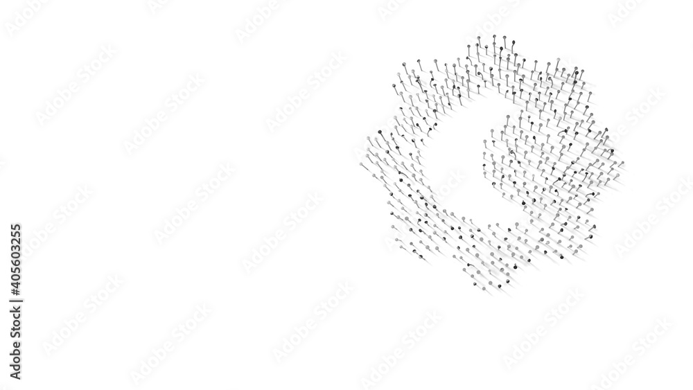 Poster 3d rendering of nails in shape of symbol of night mode with shadows isolated on white background