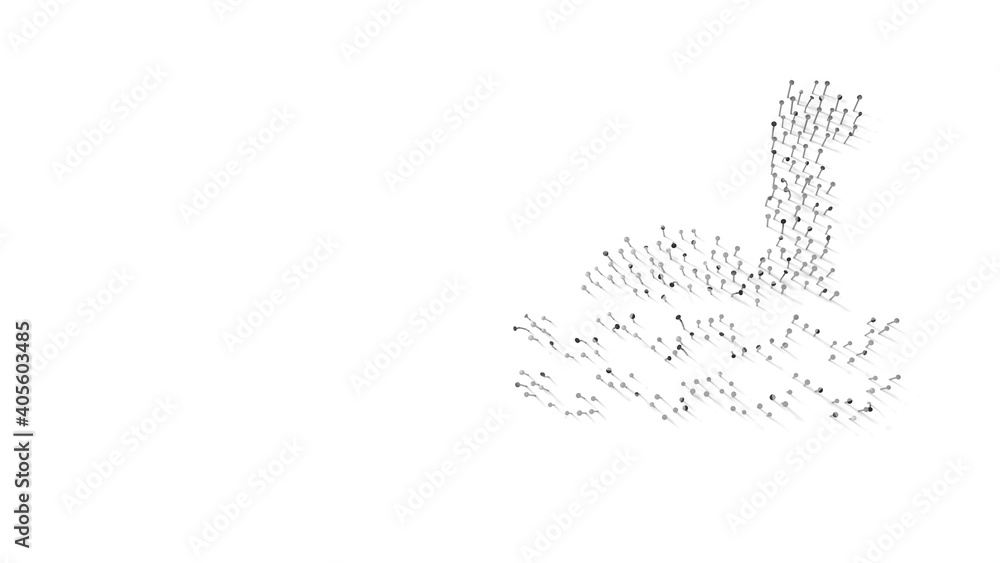 Poster 3d rendering of nails in shape of symbol of loch ness monster with shadows isolated on white backgro