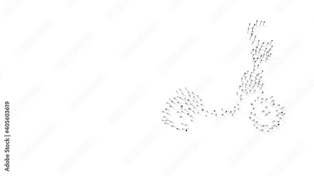 Poster 3d rendering of nails in shape of symbol of kick scooter with shadows isolated on white background