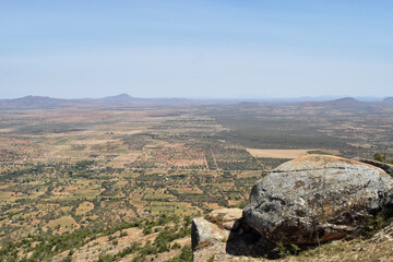 Fototapeta na wymiar Scenic arid landscapes against sky in rural Kenya