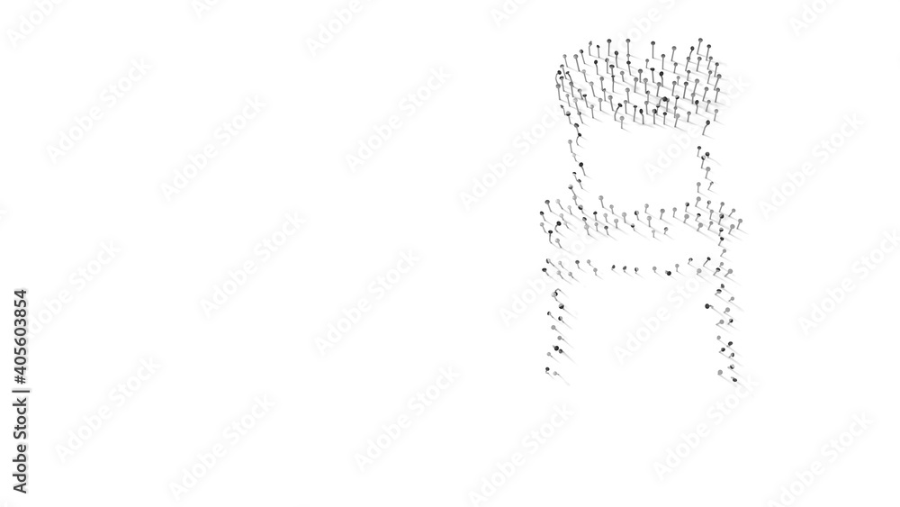 Poster 3d rendering of nails in shape of symbol of chair with shadows isolated on white background