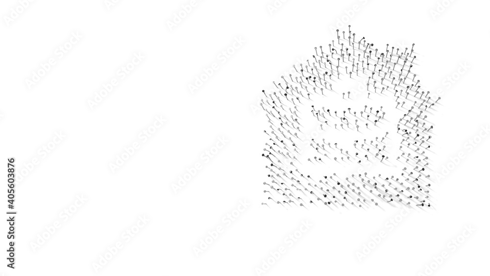 Poster 3d rendering of nails in shape of symbol of home office with shadows isolated on white background