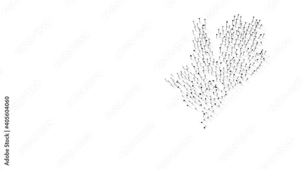Poster 3d rendering of nails in shape of symbol of glove with shadows isolated on white background
