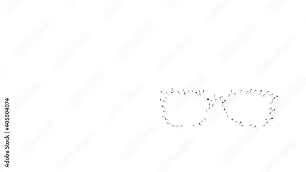 Poster 3d rendering of nails in shape of symbol of glasses fashion with shadows isolated on white backgroun