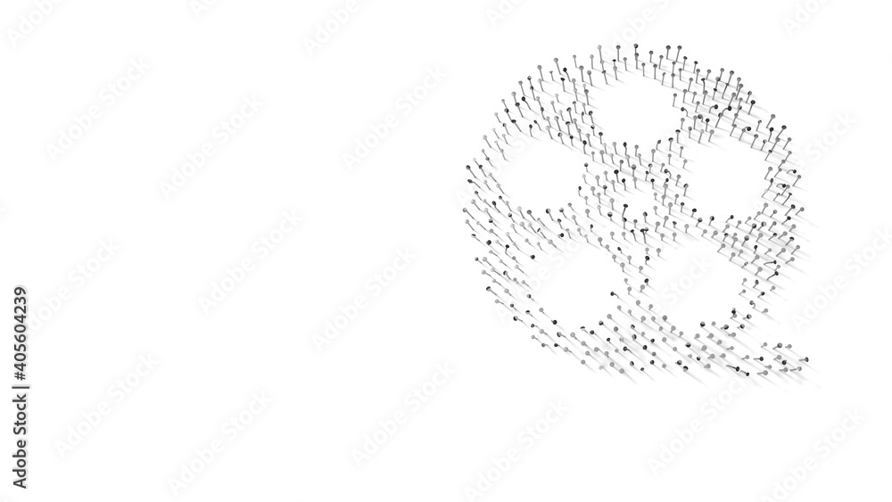 Poster 3d rendering of nails in shape of symbol of film with shadows isolated on white background