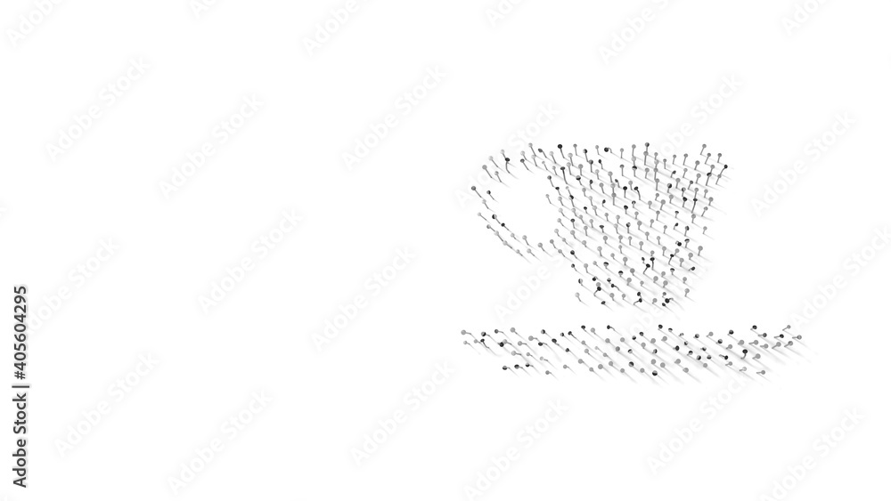 Poster 3d rendering of nails in shape of symbol of espresso cup with shadows isolated on white background