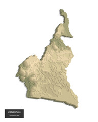 Fototapeta premium Cameroon map - 3D digital high-altitude topographic map. 3D vector illustration. Colored relief, rugged terrain. Cartography and topology.