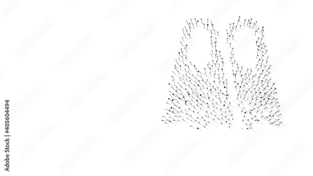 Aufkleber 3d rendering of nails in shape of symbol of diving fins with shadows isolated on white background