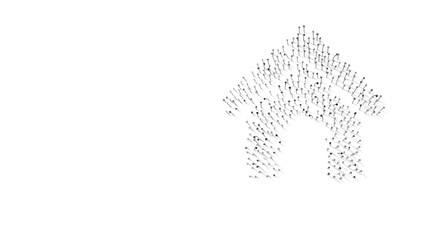 3d rendering of nails in shape of symbol of dog house with shadows isolated on white background
