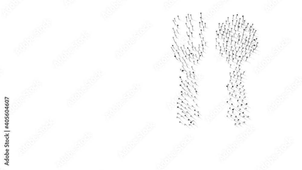 Aufkleber 3d rendering of nails in shape of symbol of cutlery with shadows isolated on white background