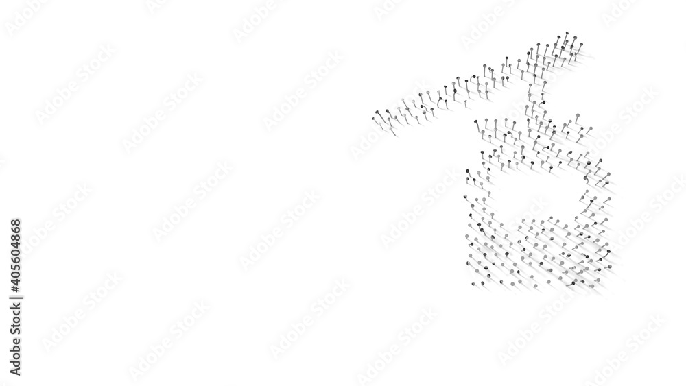 Poster 3d rendering of nails in shape of symbol of cable car with shadows isolated on white background
