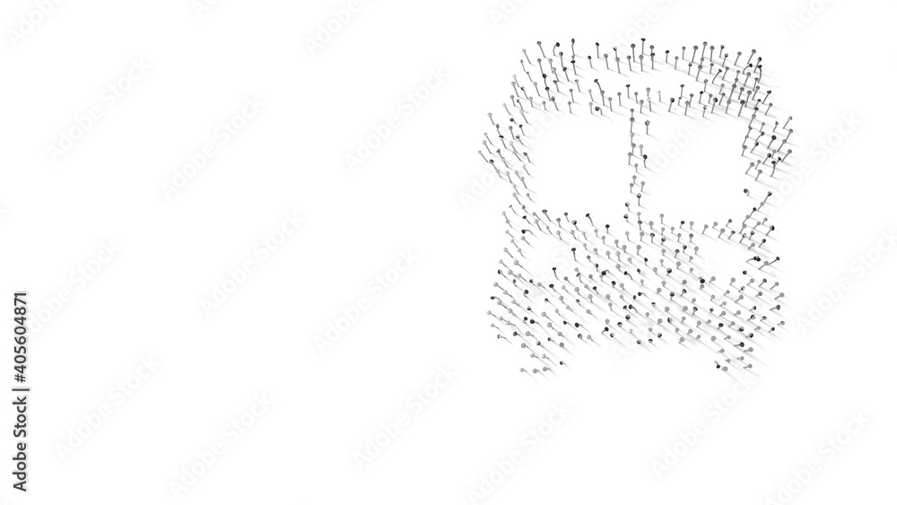 Poster 3d rendering of nails in shape of symbol of bus front view with shadows isolated on white background