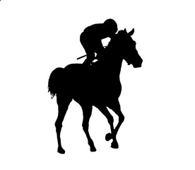 Naklejka na ściany i meble black flat image of a horse jockey isolated on a white background