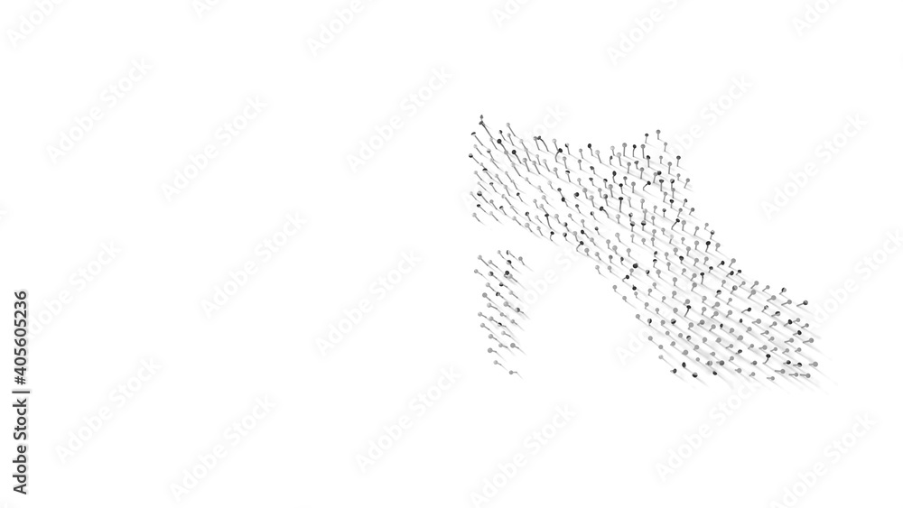 Poster 3d rendering of nails in shape of symbol of ankle shoe with shadows isolated on white background