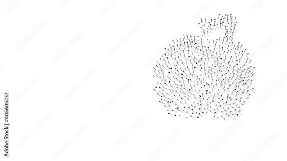 Poster 3d rendering of nails in shape of symbol of apple with shadows isolated on white background