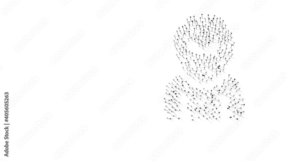 Poster 3d rendering of nails in shape of symbol of alien head with shadows isolated on white background