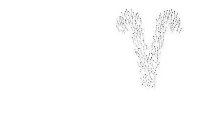 3d rendering of nails in shape of symbol of Aries zodiac with shadows isolated on white background