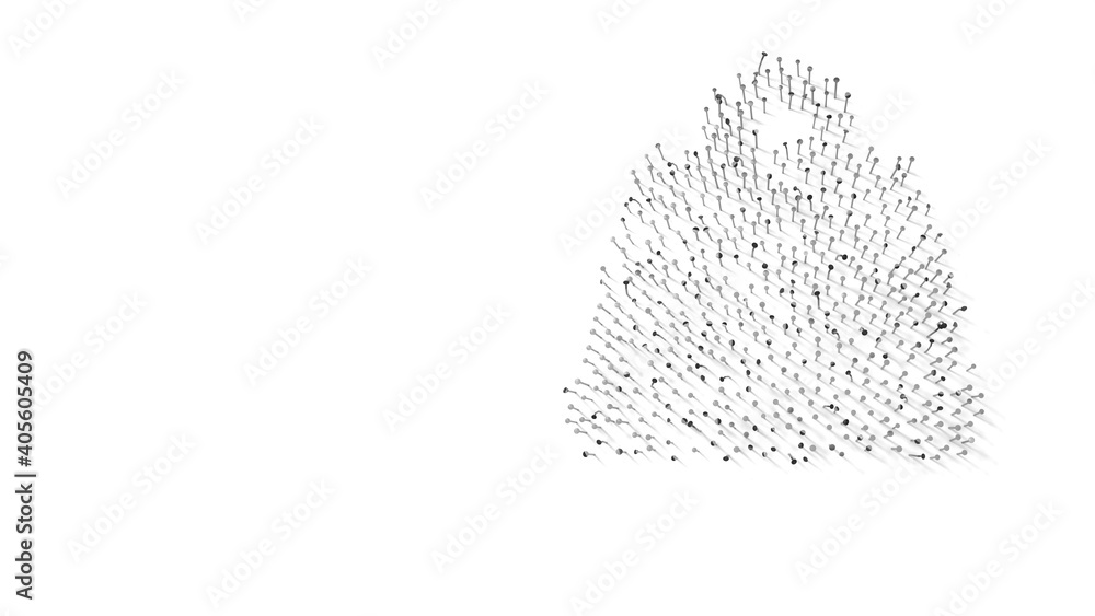 Poster 3d rendering of nails in shape of symbol of weight hanging with shadows isolated on white background