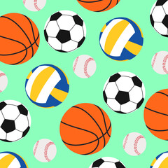 Pattern from various balls.  Sports mood.  Ball sports pattern