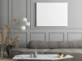 Mockup poster Scandinavian interior design with home decoration, 3d render, 3d illustration