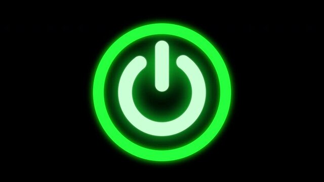 Simple Glowing Green Button Turn on and Off Animation on Black Background