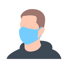 Man in medical protective mask against viruses.Protecting themselves against pandemic epidemic infection.Flat style illustration.