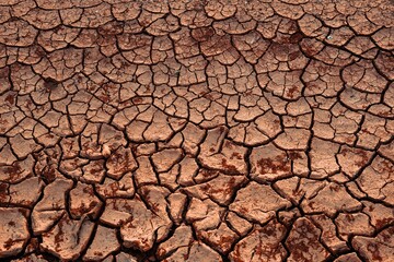 The lake is dry practicing in winter. sandy loam pattern for background image. Extreme heat in global warming has dried up the water.