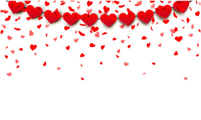 Fototapeta na wymiar Hanging heart garland with heart confetti - romantic background