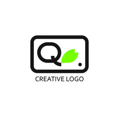 q letter and leaf illustration for logo company. a modern vector design